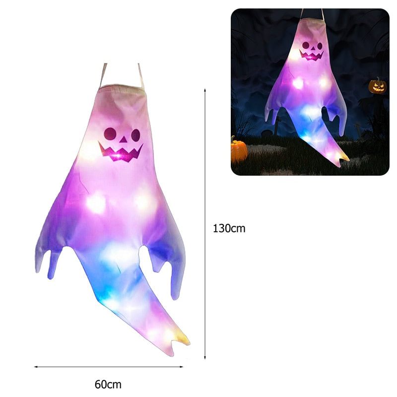 Halloween Decoration LED Flashing Light Gypsophila Ghost Festival Dress Up Glowing Wizard Ghost Hat Lamp Decor Hanging Lantern