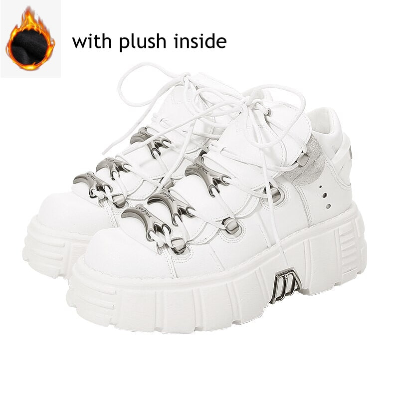 Punk Style Women Sneakers 6cm Platform Shoes Woman Creepers Female Casual Flats Metal Decoration Thick Bottom Women Tennis Shoes