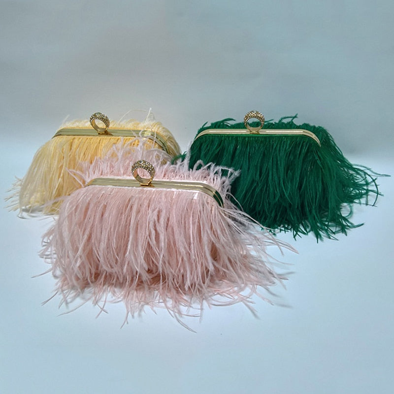 Luxury Ostrichs Feather Evening Bags For Women