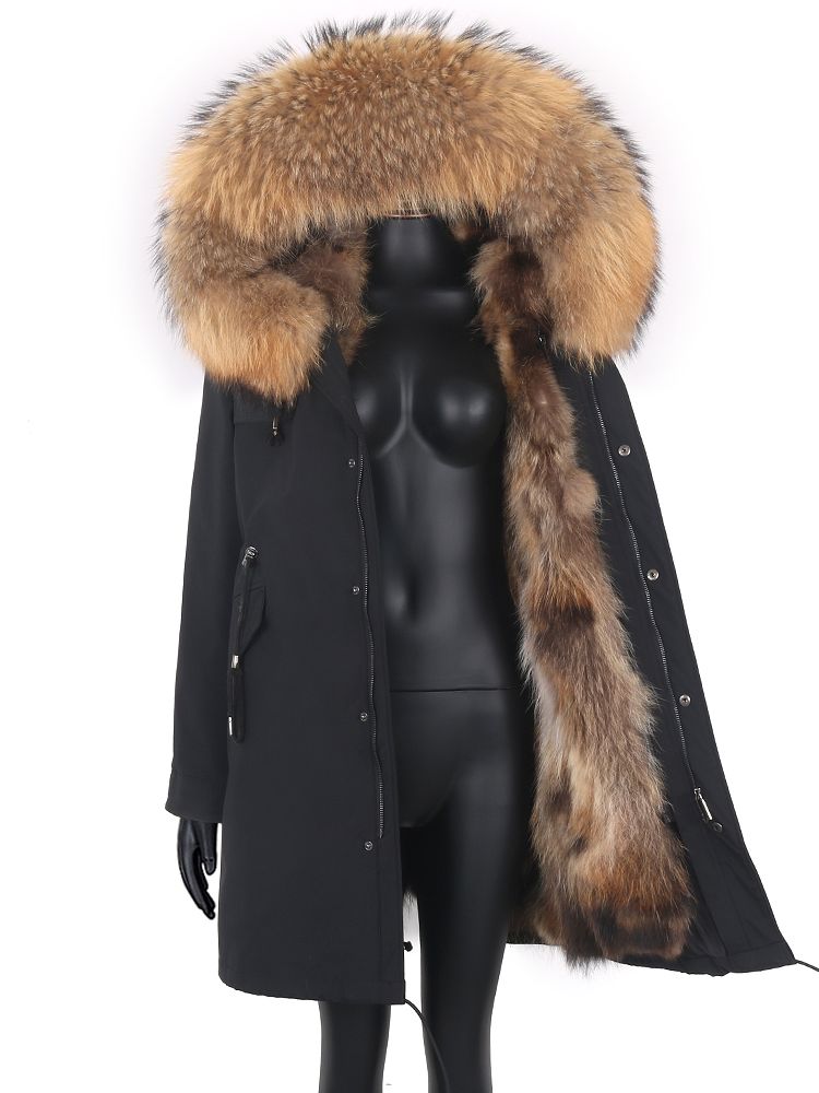 Fashion Big Fur Outerwear Detachable Winter Jacket Women Real Fur Liner Natural Real Silve Fur Collar Loose Long Parkas