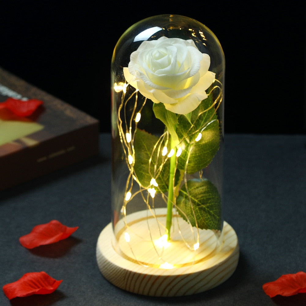 LED Enchanted Galaxy Rose Eternal 24K Gold Foil Flower With Fairy String Lights In Dome For Christmas Valentine Day Gift