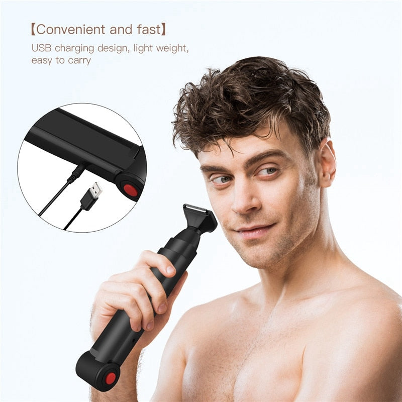 Long Handle Men Back Hair Shaver USB Rechargeable Big Blade Trimmer 2 In 1 Foldable Back Shaver Men Hair Remover